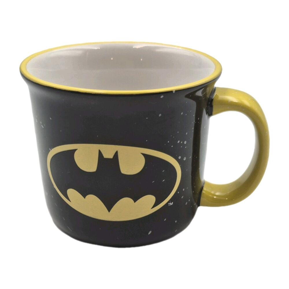 DC Comics BATMAN Logo Mug Speckled Black Yellow 15oz Spoontiques